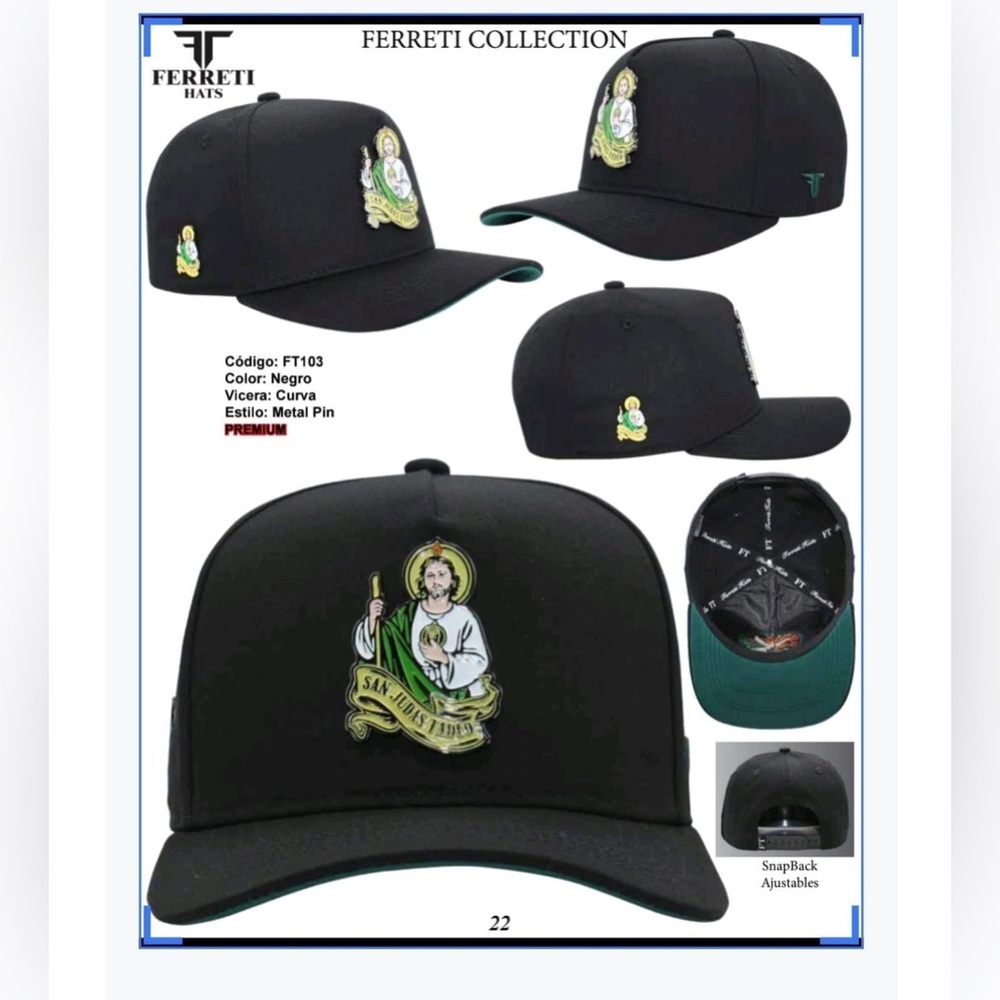 Black Snapback Hat with Saint Embroidery